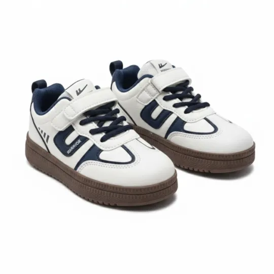 Classic White & Navy Kids Sneaker